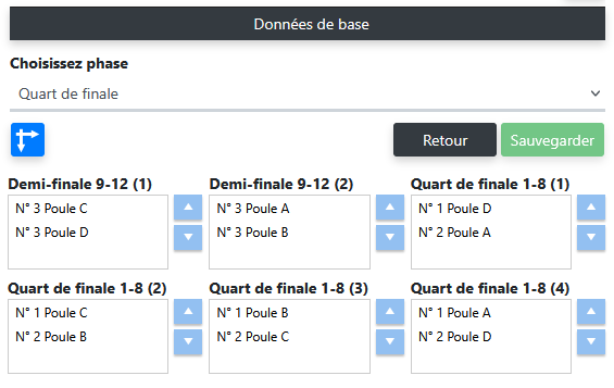 Calendrier de tournoi avec 12 équipes (finales)