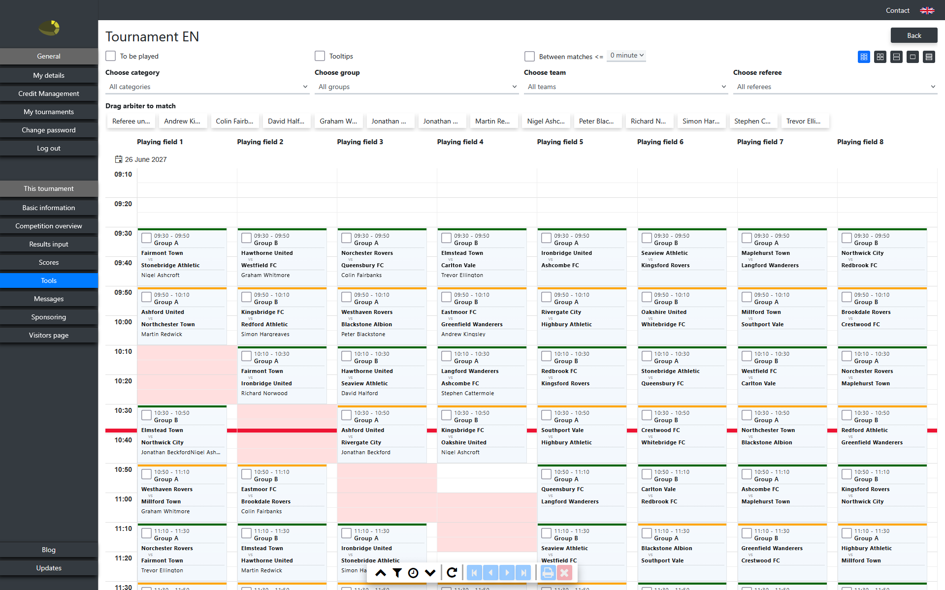 meinturnier.info match planning with multiple fields and referees