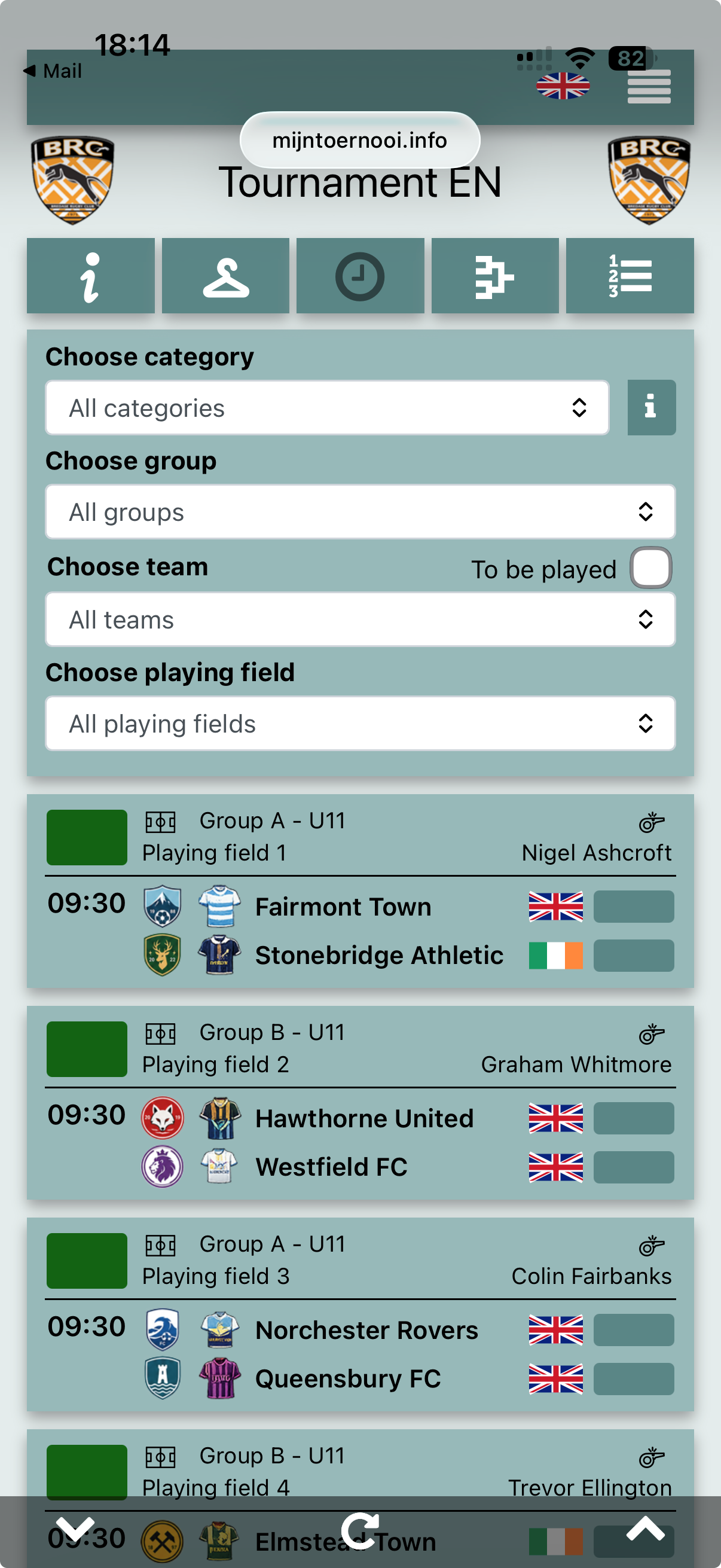Mobile visitor page with matches and filters